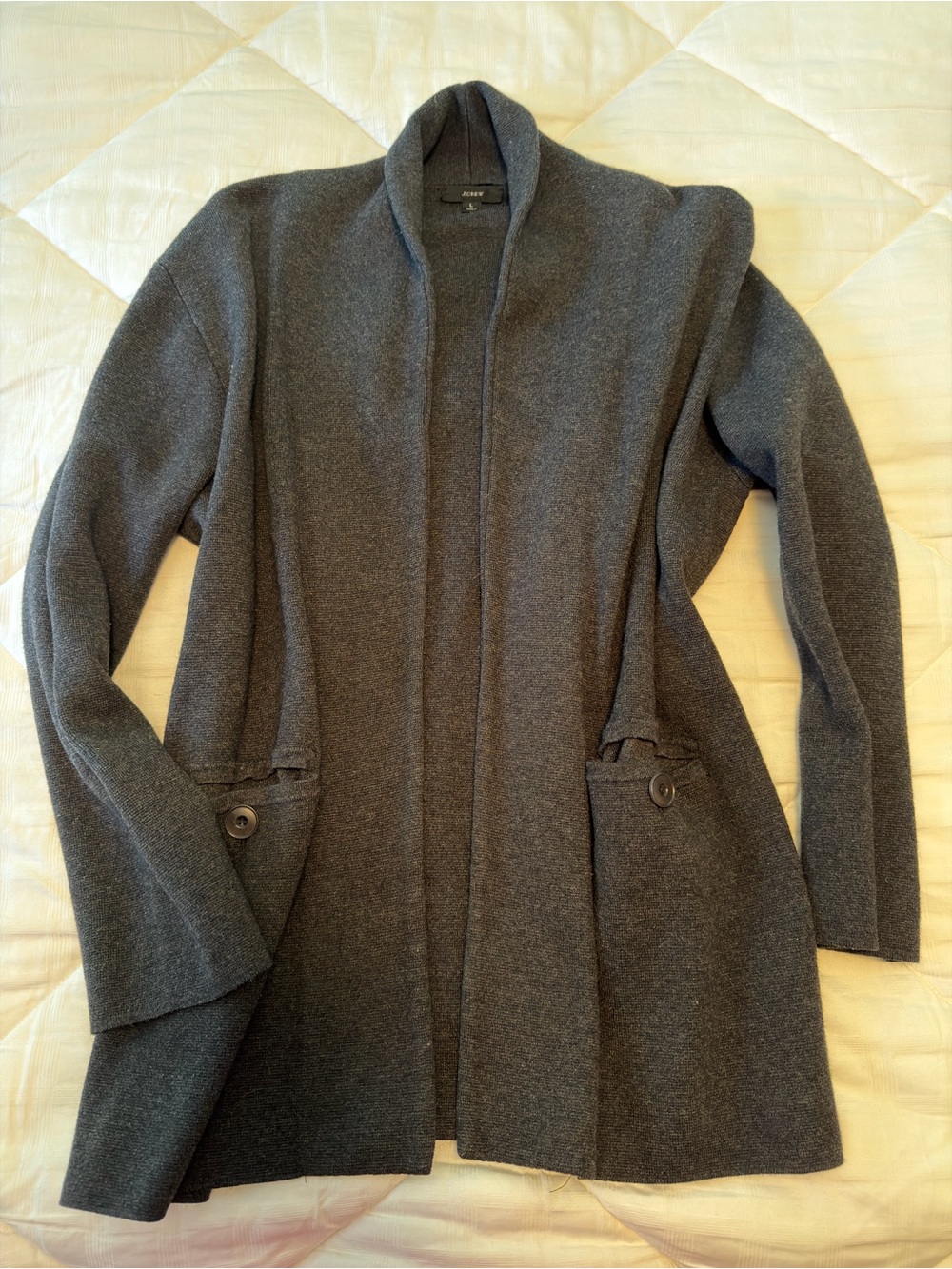J. Crew Open Front Knit Cardigan Dark Gray Wool Cotton Blend